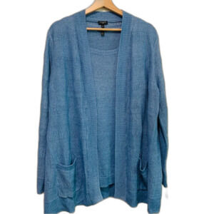 Talbots blue linen knit  tank and open cardigan set size 2x